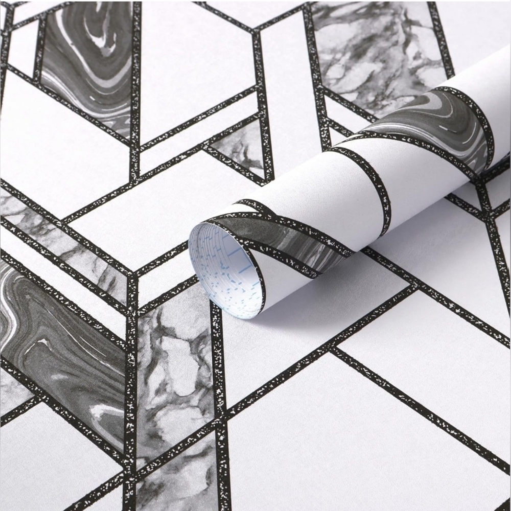 Safiyya Geometric Peel & Stick Wallpaper – Black & White (197" × 17.3") XL SIZE